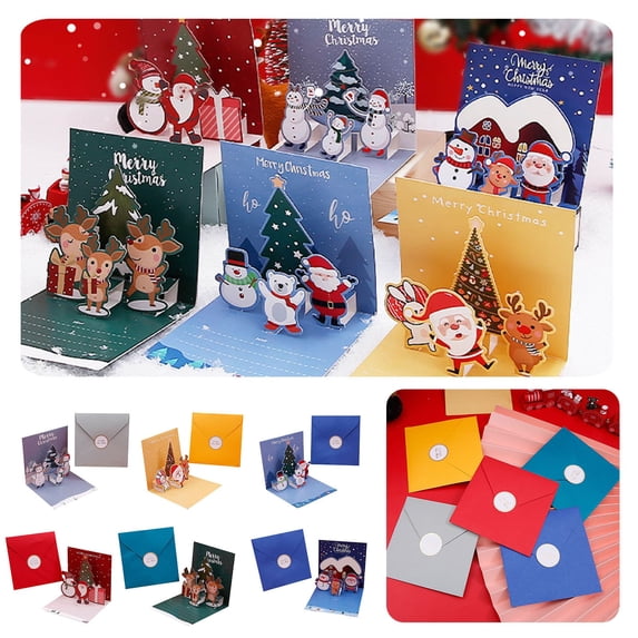 SeekLGT Pop Up 3D Christmas Card with Envelope and Sealing Sticker Writable Holiday Message Blessing Cards Creative Christmas Eve Gift Notes for Family Friends Party 1 pc