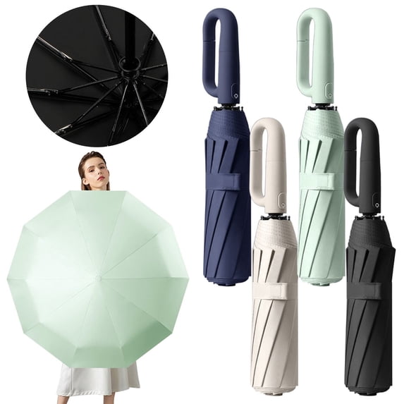 SeekLGT Portable Automatic Folding Umbrella with Hook, Windproof Waterproof Sun Rain Compact Travel Clip on Umbrella for Backpack Men Women, Green 14.56 in