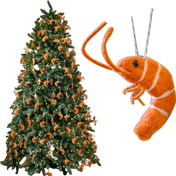 SeekLGT Prawnaments Christmas Ornaments Handmade  Eco Friendly Prawn Shape Wool Ornament Red Seafood Themed Holiday Decoration Unique Gift