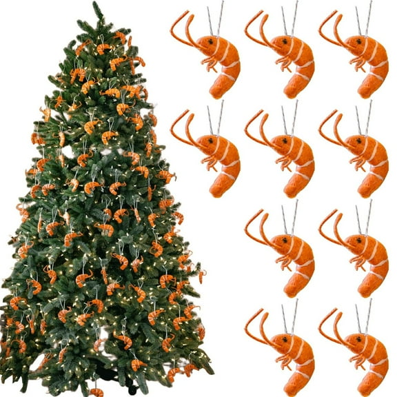 SeekLGT Prawnaments Christmas Ornaments Handmade Ornament Novelty Christmas Decor Eco Friendly Prawn Shape Wool Ornament Seafood Themed Holiday Decoration Unique Gift
