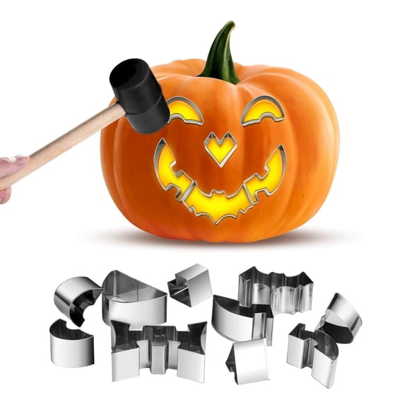 SeekLGT Pumpkin Carving Tools, Stainless Steel Pumpkin Punchers Kit, Face Pattern Stencil Cutters Set for Halloween Decorating, Cookie Baking & DIY Crafts, 10Pcs
