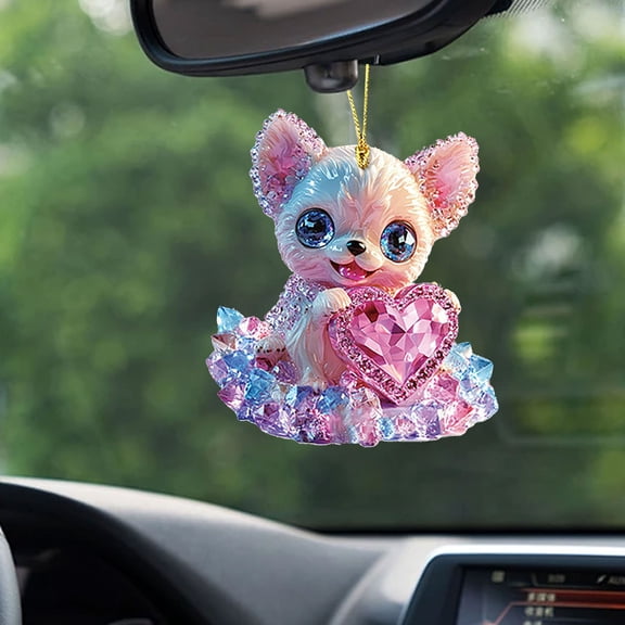 SeekLGT Purple Heart Cat Keychain Cute 5D Acrylic Animal Car Charm Valentine’s Day Rearview Mirror Backpack Pendant Pet Lover Gift