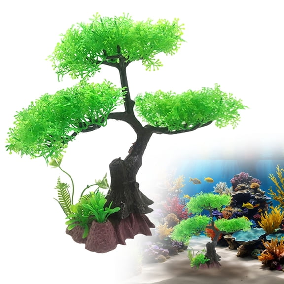 SeekLGT Realistic Artificial Aquarium Plants 12 Inch Tall Cherry Blossom Tree Green Aquatic Faux Plants for Fish Tank Betta Shrimp Tank Natural Look Underwater Decor