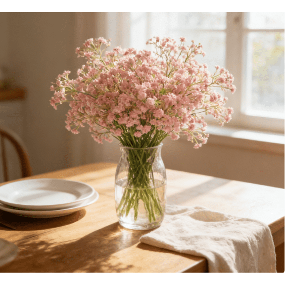 SeekLGT Realistic Long Stem Babys Breath Artificial Flowers - Fake Bouquet Filler Silk Stems for Wedding Home Vase Decoration