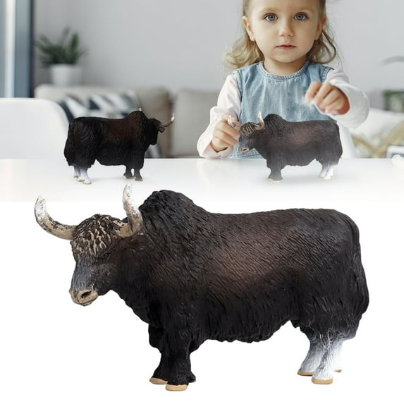 SeekLGT Realistic Yak Animal Figurine PVC Simulation Bull Model Highly Detailed Collectible Toy for Kids Education Desktop Farm Decor