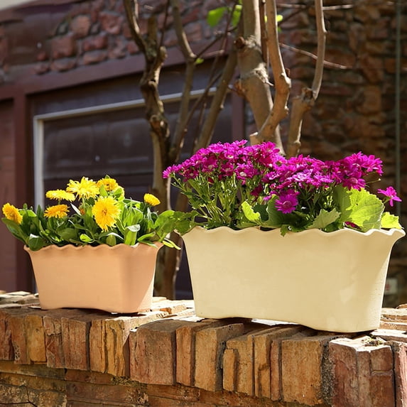 SeekLGT Rectangle Planter Box Outdoor Planters for Outdoor Plants Plastic Window Flower Boxes Decorative Wavy Edge Flower Pots Trough Planter for Garden Patio Windowsill, 1 pc