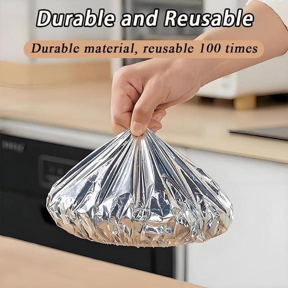 SeekLGT Reusable Aluminum Foil Food Covers Expandable Multi-Size Heat Lock Foil for Kitchen Meal Prep Insulation Eco-Friendly Use