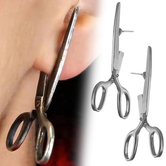 SeekLGT Scissors Earrings Novelty Gothic Stud Earrings Weird Jewelry Unique Halloween Costume Accessories for Women, 1 Pair
