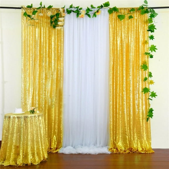 SeekLGT Sequin Backdrop Glitter Curtains Shiny Photo Background Elegant Wedding Birthday Party Event Decor Rod Pocket Rectangle Panel