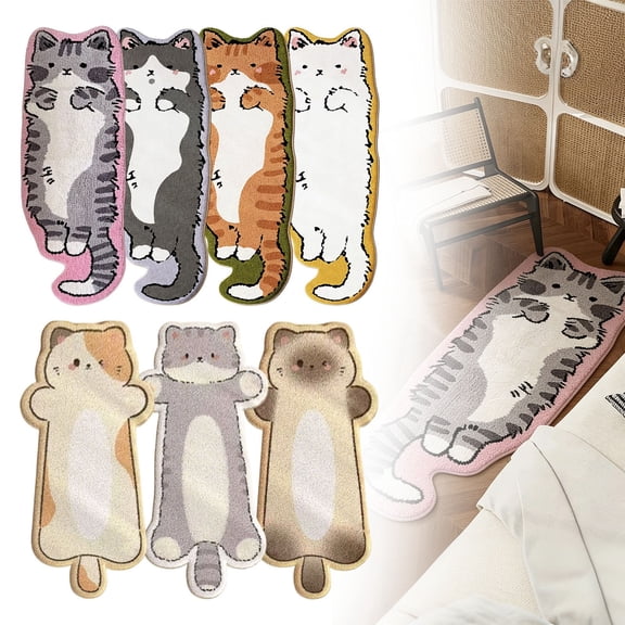 SeekLGT Siamese Cat Shaped Tufted Rug Cute Animal Irregular Rug Washable Absorbent Non Slip Soft Bedside Floor Mat for Bedroom 1PC