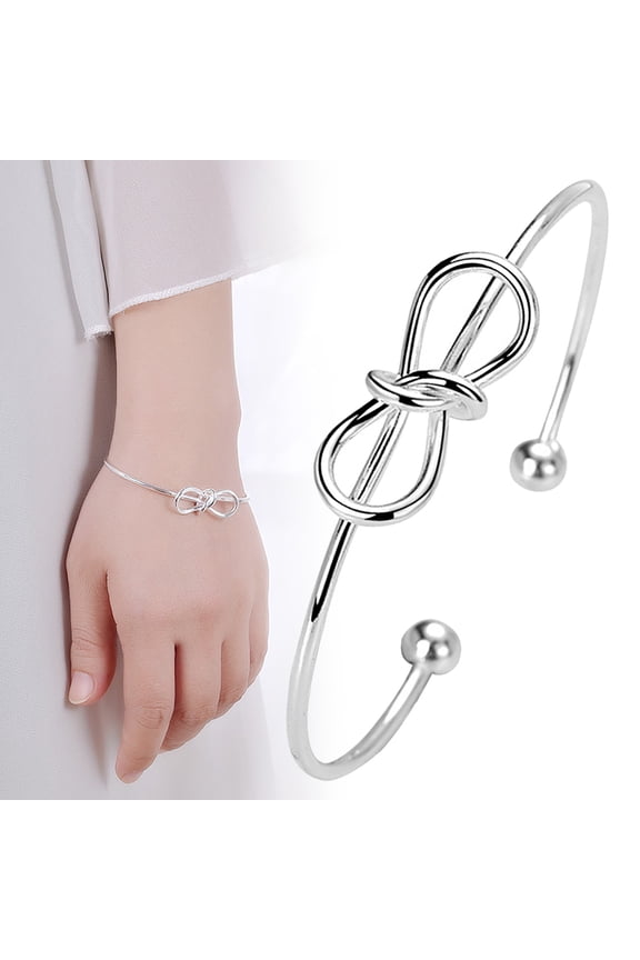 Silver Bangle Bracelet Cuff Bracelet Silver Bracelet for Women Open Cuff Bracelet Adjustable Bangle Shape Fashion Jewelry Gift for Mom Wife Anniversary