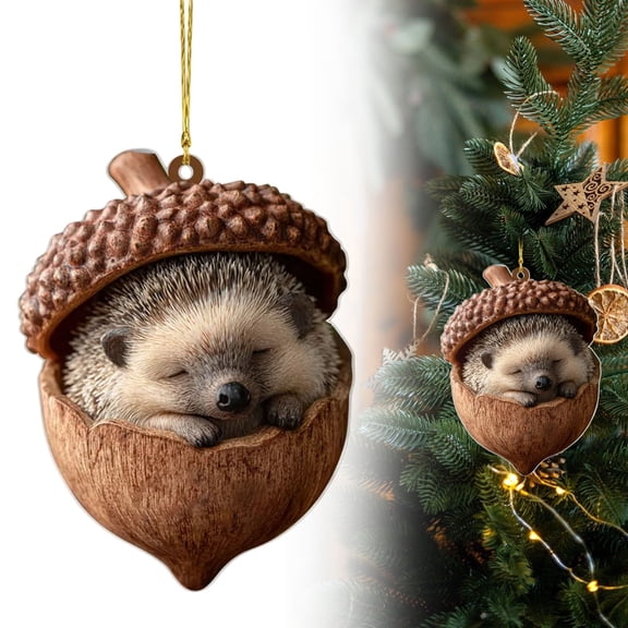 SeekLGT Sleeping Animal in Wooden Box Christmas Ornaments Cute Squirrel Bird Hedgehog Fox Rabbit Rustic Woodland Tree Hanging Decor Gift