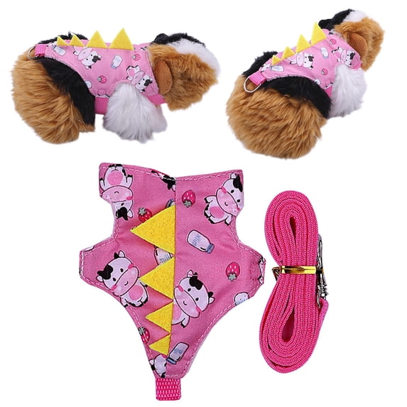 SeekLGT Small Pet Harness and Leash Set Adjustable Guinea Pig Harness with Cute Dinosaur Print Mesh Vest for Ferrets and Hamsters Soft Breathable 1 Set