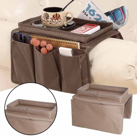 SeekLGT Sofa Armrest Organizer with Cup Holder, Recliner Couch Caddy for TV Remote, Cellphone, Tablet, Magazines & Drinks – Durable Storage Pockets