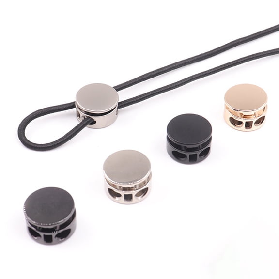 SeekLGT Spring Cord Silver Lock End Stopper Double Hole Round Plastic Fastener Slider Toggles for Drawstrings Lanyard Paracord and Elastic Bungee Shoelace Lace Locks 50PC
