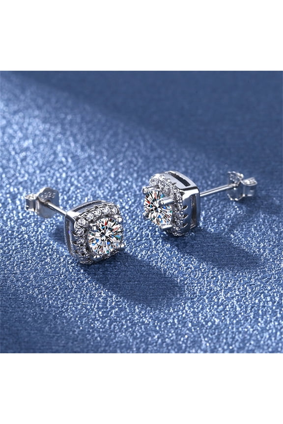 Square Zircon Stud Earrings Fashionable Inlaid Moissanite Shaped Rectangle Earrings Elegant Jewelry Gift for Women and Anniversary