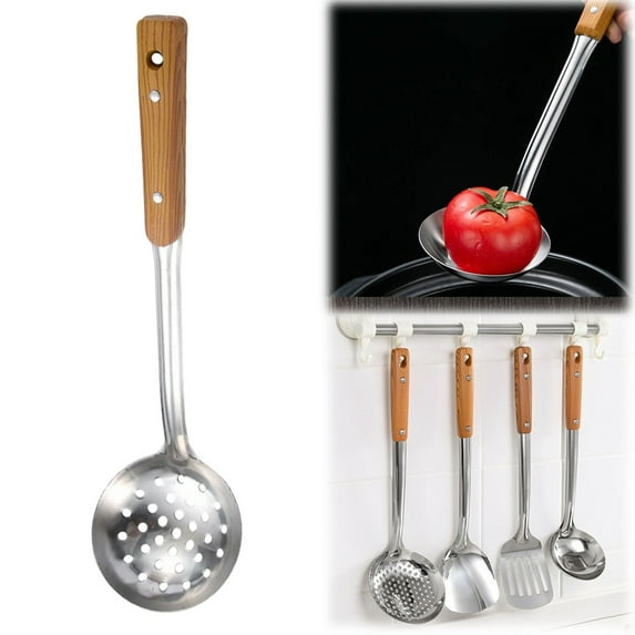 SeekLGT Stainless Steel Kitchen Utensils Set Cooking Tools with Spatula Soup Spoon Slotted Spoon Ergonomic Short Handle for Home Restaurant