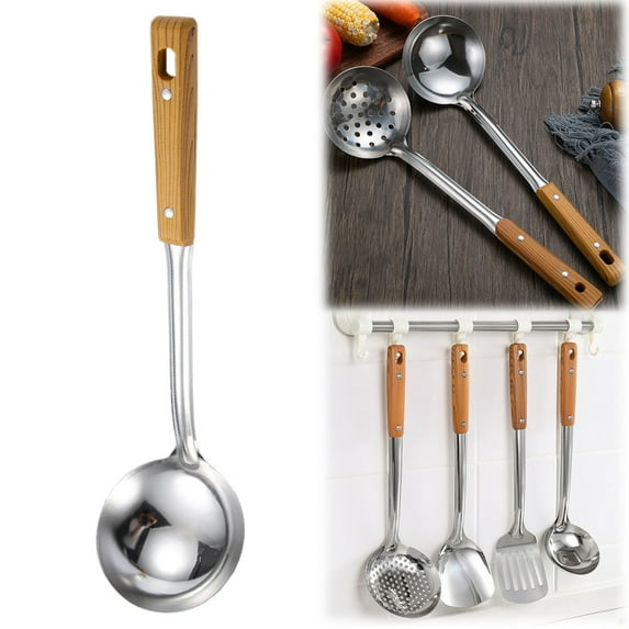 SeekLGT Stainless Steel Kitchen Utensils Set Cooking Tools with Spatula Soup Spoon Slotted Spoon Ergonomic Short Handle for Home Restaurant