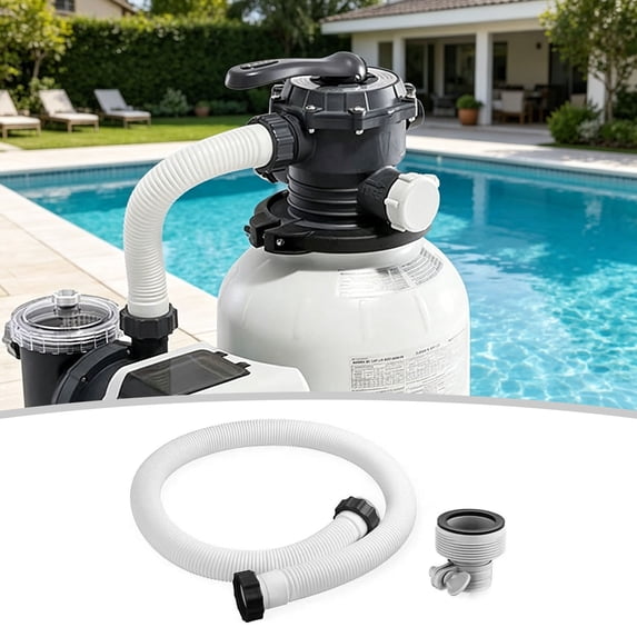 SeekLGT Swimming Pool Replacement Hose with Adapter, White Flexible Water Pump Filter Hose for Above Ground Pools Filtration Equipment, Lawn Garden Irrigation, 4.92 Ft