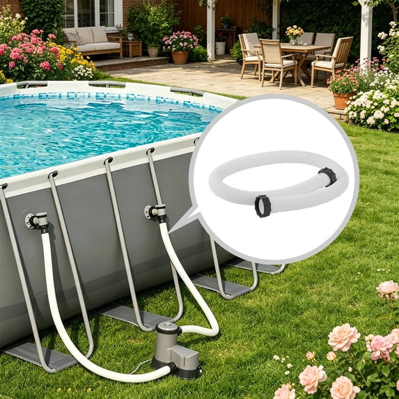 SeekLGT Swimming Pool Replacement Hose, White Flexible Water Pump Filter Hose for Above Ground Pools Filtration Equipment, Garden Lawn Irrigation Systems, 4.92 Ft