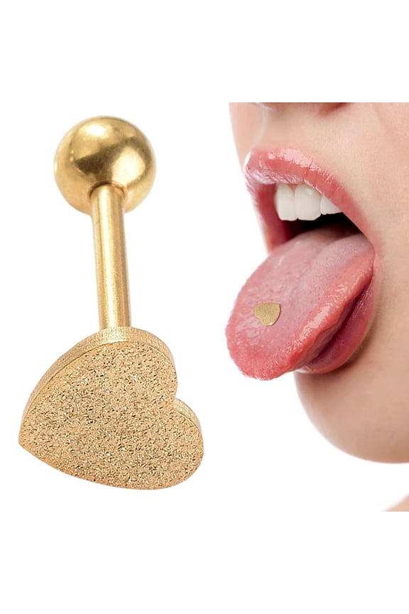 Tongue Rings Surgical Steel Heart Shape Body Piercing Jewelry for Women Silver Flat Tongue Piercing Stud 14G 1pc