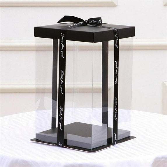 SeekLGT Transparent Display Box Square Plastic Decorative Gift Box with Base Lid and Ribbon for Wedding Birthday Christmas Holidays