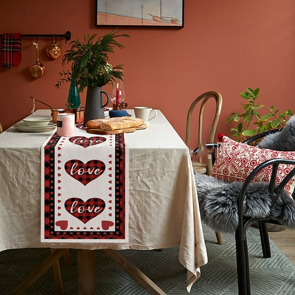 SeekLGT Valentine Tablecloth 60x84 Inch Red Pink Love Heart Plaid Waterproof Polyester Rectangle Table Cover Spillproof Washable for Dining Party
