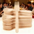 thumbnail image 1 of SeekLGT Wooden Cutlery Set 100 Forks 100 Spoons Compostable Birchwood Disposable Utensils Eco Friendly for Parties Picnics Weddings Camping BBQ, 1 of 9