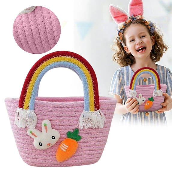 SeekLGT Woven Easter Bunny Basket Personalized Egg Hunting Basket for Kids Boys and Girls Holiday Decor 1 Pc