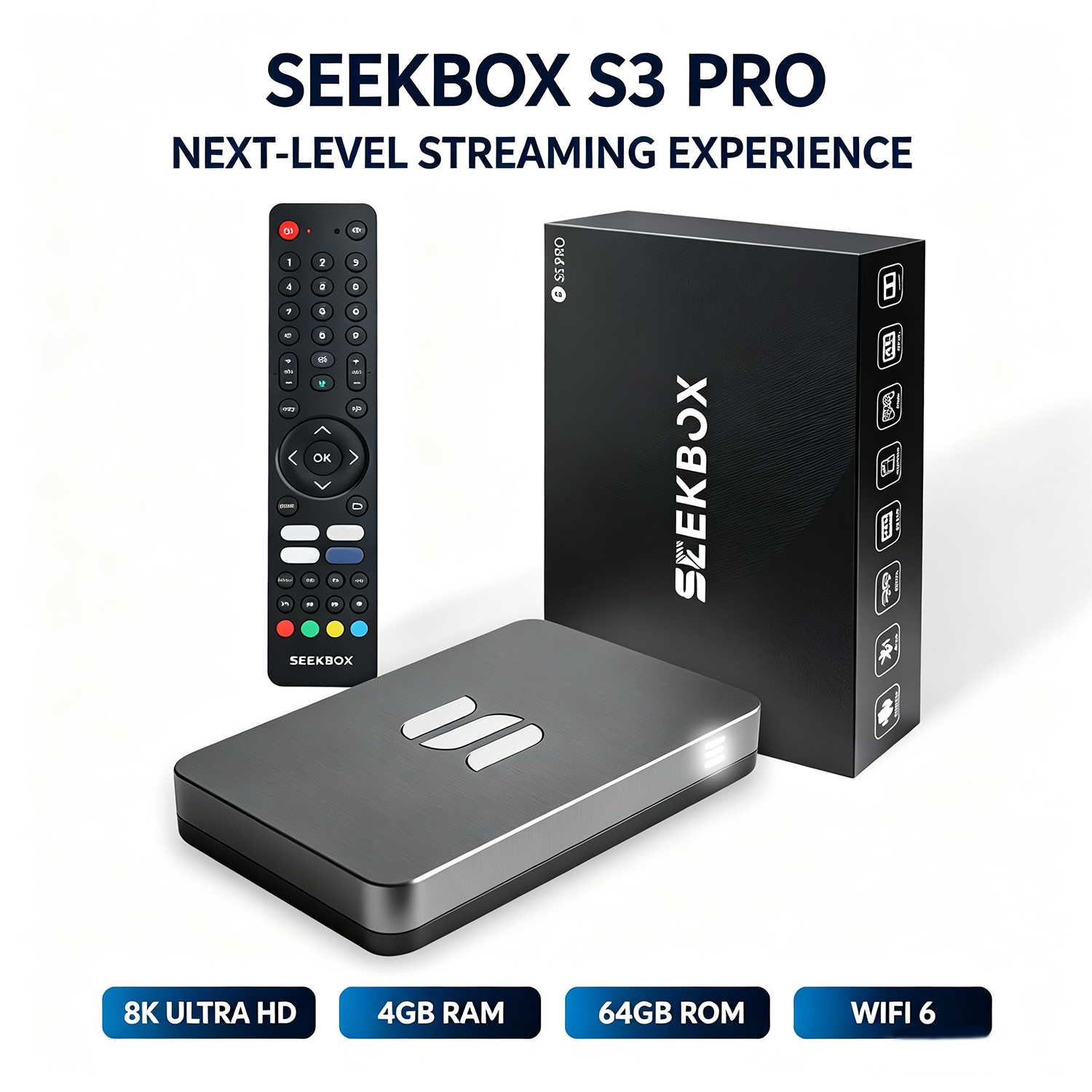 Seekbox 3Pro Android 11 TV Box 4GB+64GB, 4K HDR, WiFi 6, Bluetooth 5.0 con Control Remoto
