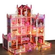 Seekfunning Doll House with 2/4 Doll Toy Figures, 2-4-Story 4-14 Rooms Dollhouse with Accessories and Furniture, Toddler Playhouse Gift for Kids Ages 3 Toys for 3 4 5 6 Year Old Girls