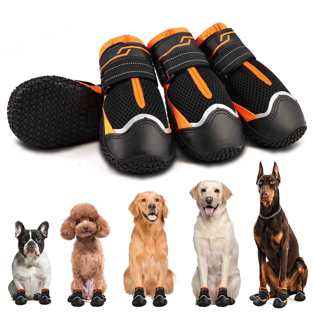Seekfunning Pet Dog Shoes, Set of 4 Adjustable NonSlip Dog Shoes