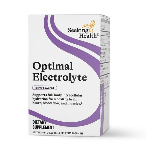 Seeking Health Optimal Electrolyte Sticks - Electrolyte Drink for Hydration, Heart & Muscle Recovery† Support - Supports Active Lifestyle - Vegan, Gluten-Free & Non-GMO - Berry Flavor, 30 Sticks