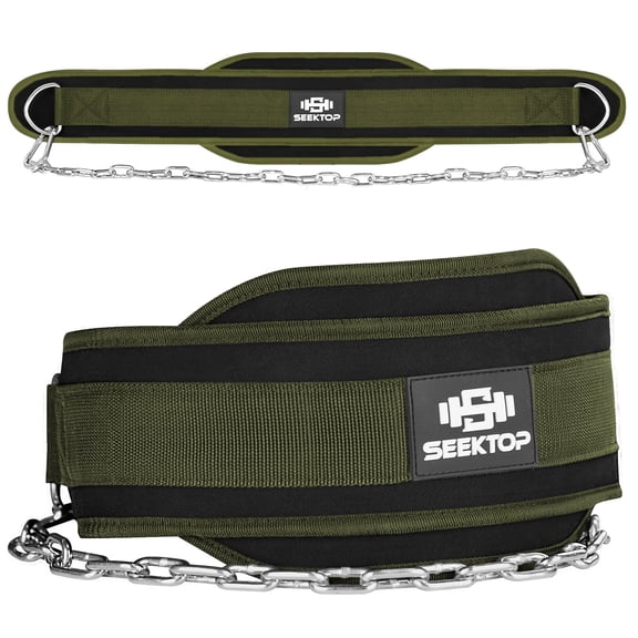 Seektop Dip Belt with Chain for Weightlifting, Neoprene Waist Belt 36x7 Inch, Adjustable 25-45.3 Inch Waist, for Gym Workout Pull Ups Squat Men Women