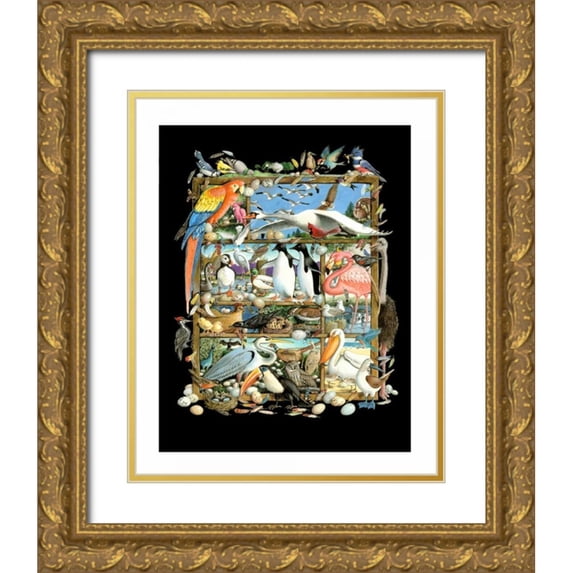 Seeley, Laura 15x18 Gold Ornate Wood Framed with Double Matting Museum Art Print Titled - Shadowbox Hunt -Birds of a Fea