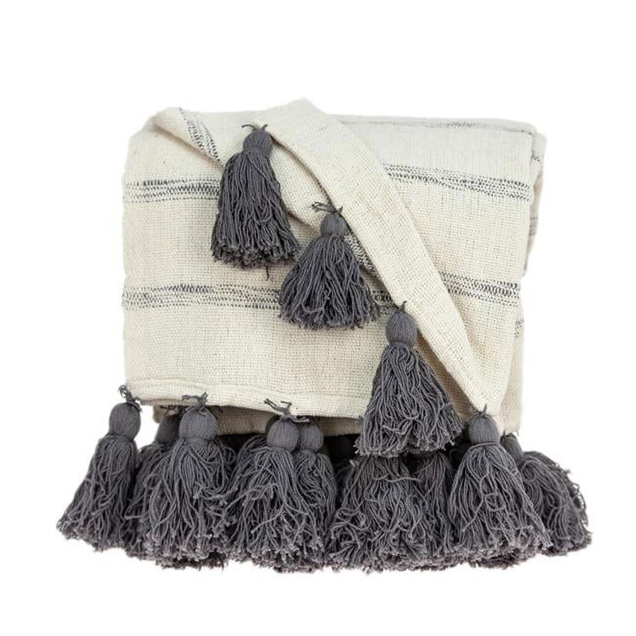 Seema Transitional Handloomed Beige & Grey Cotton Throw - 52" x 67"