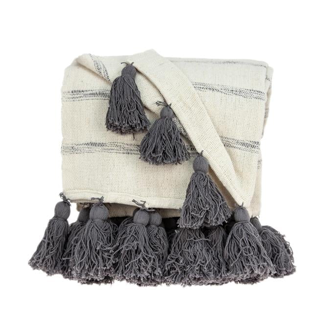 Seema Transitional Handloomed Beige & Grey Cotton Throw - 52" x 67"