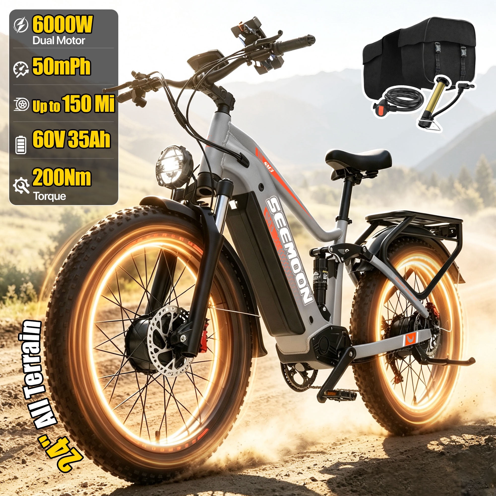 Seemoon 750W Dual Motor Electric Dirt Bicycle for Adults, 60 Volt 35Ah ...