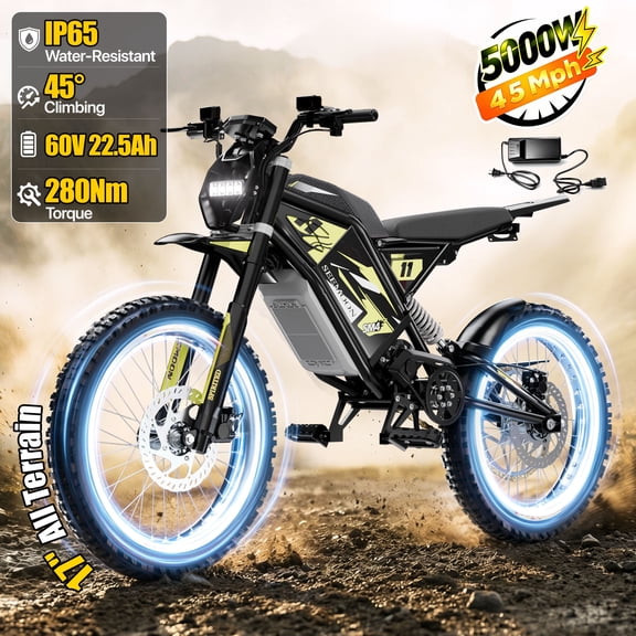 Seemoon 60V Ebike for Adults, 750W Mid Drive Electric Bicycle, 28 mph, 50-55 Mile Range, Removable Battery, Full Suspension, Off-Road Ebike