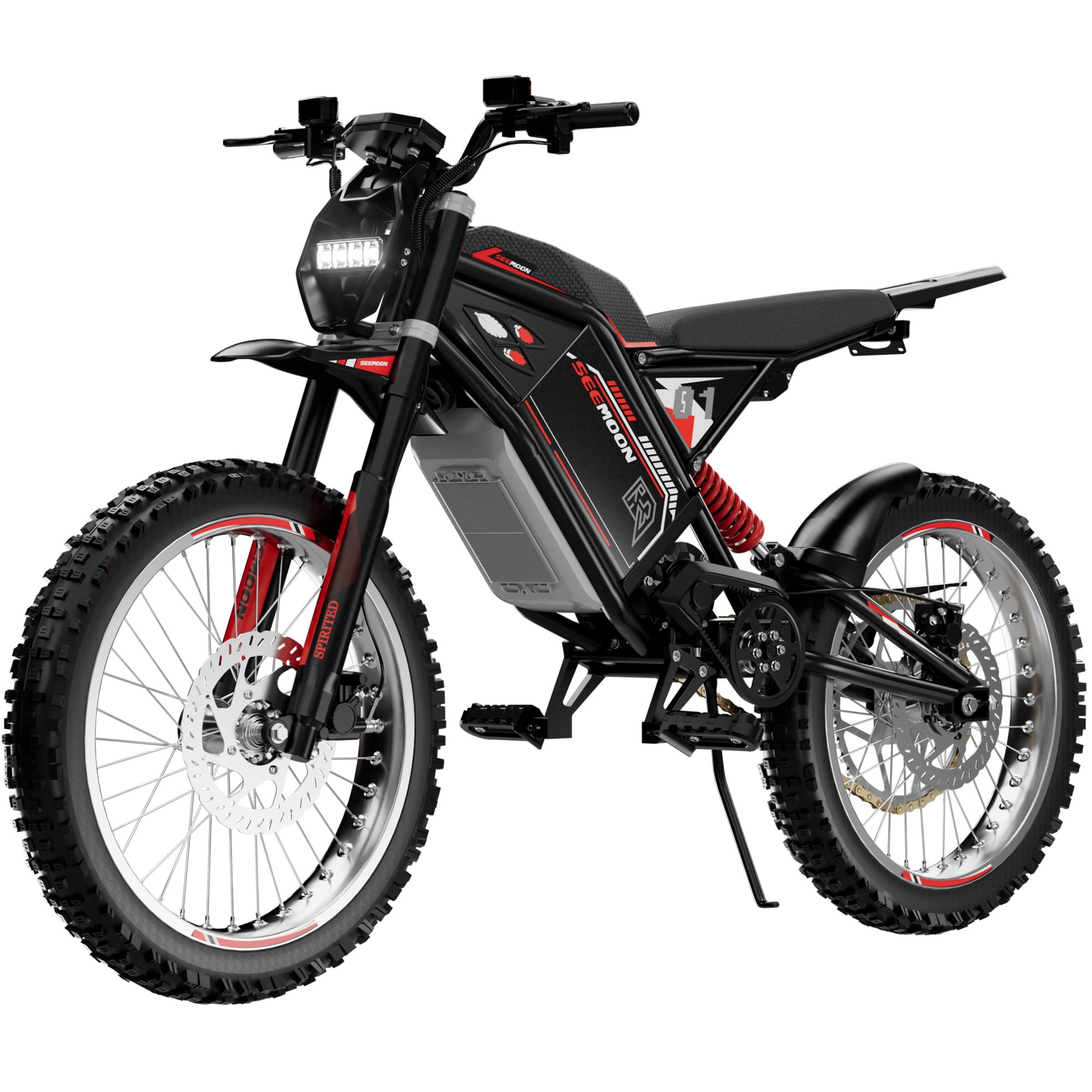 Seemoon Electric Dirt eBike, Mid Drive Motor, 26" Fat Tires, 48V Battery, High Torque 220-280Nm, Full Suspension Hydraulic Brakes