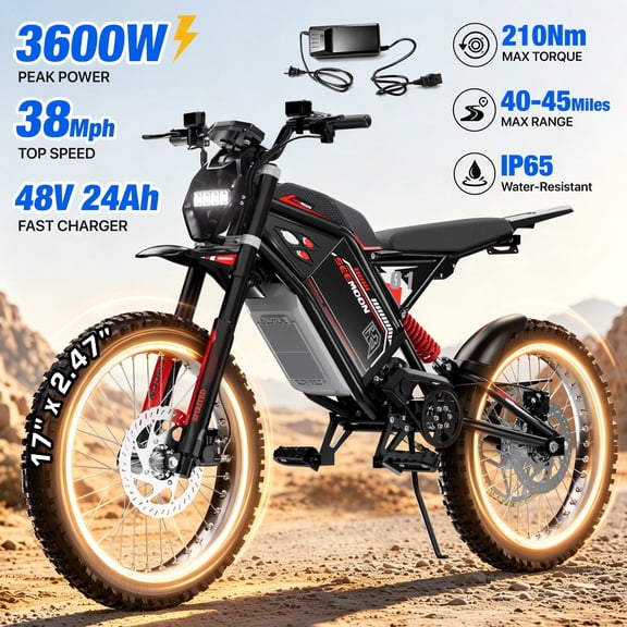 Seemoon Mid Drive Electric Dirt Bike for Adults with 36OOW Peak Motor, 210Nm Torque, 38 MH Top Speed, 45-Mile Range, Full Suspension Hydraulic Disc Brakes