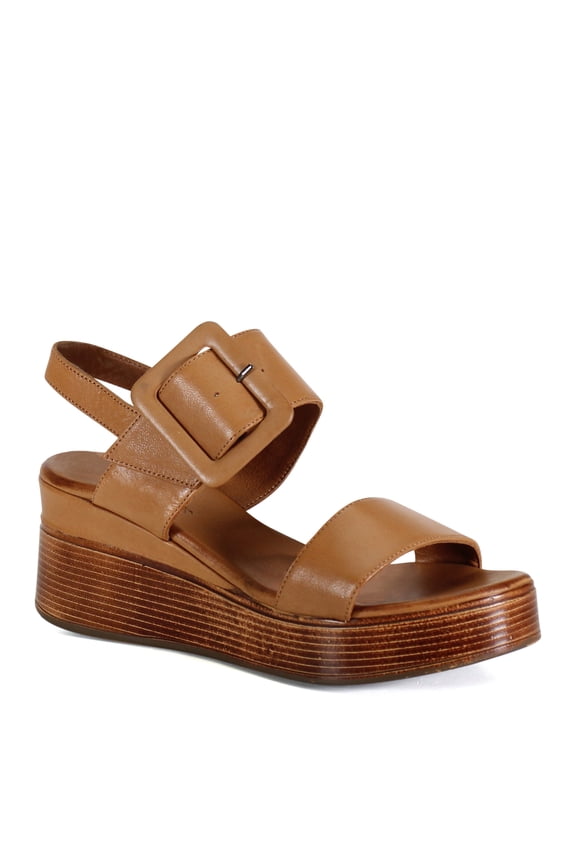 True Women's Seen It All Leather Buckle Slingback Platform Wedge Sandal (Coconut, 38)