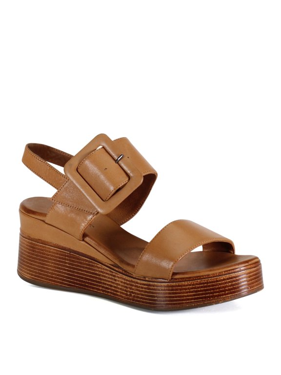 True Women's Seen It All Leather Buckle Slingback Platform Wedge Sandal (Coconut, 39)