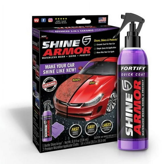 As Seen on TV Shine Armor Quick Coats, Ceramic Coating Wax Spray Waterless Wash and Wax Hydrophobic Top Coat Polish and Polymer Paint Sealant Protection