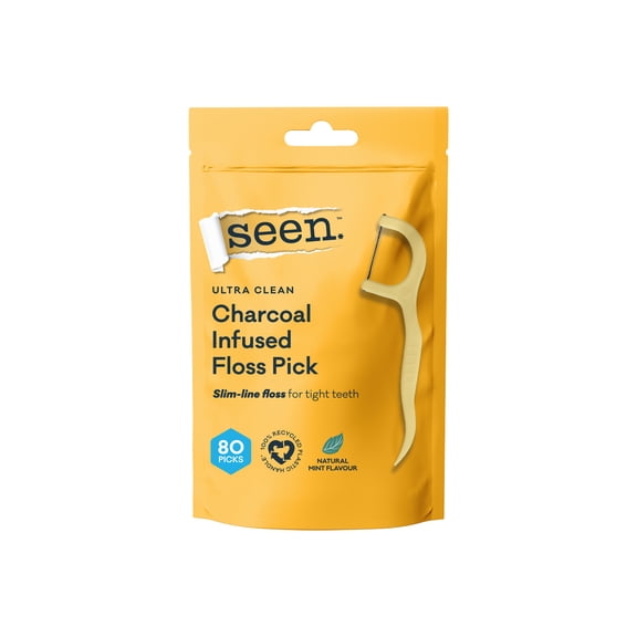 SEEN Ultra Clean Floss Picks, Charcoal-Infused Mint Floss, 80 Count
