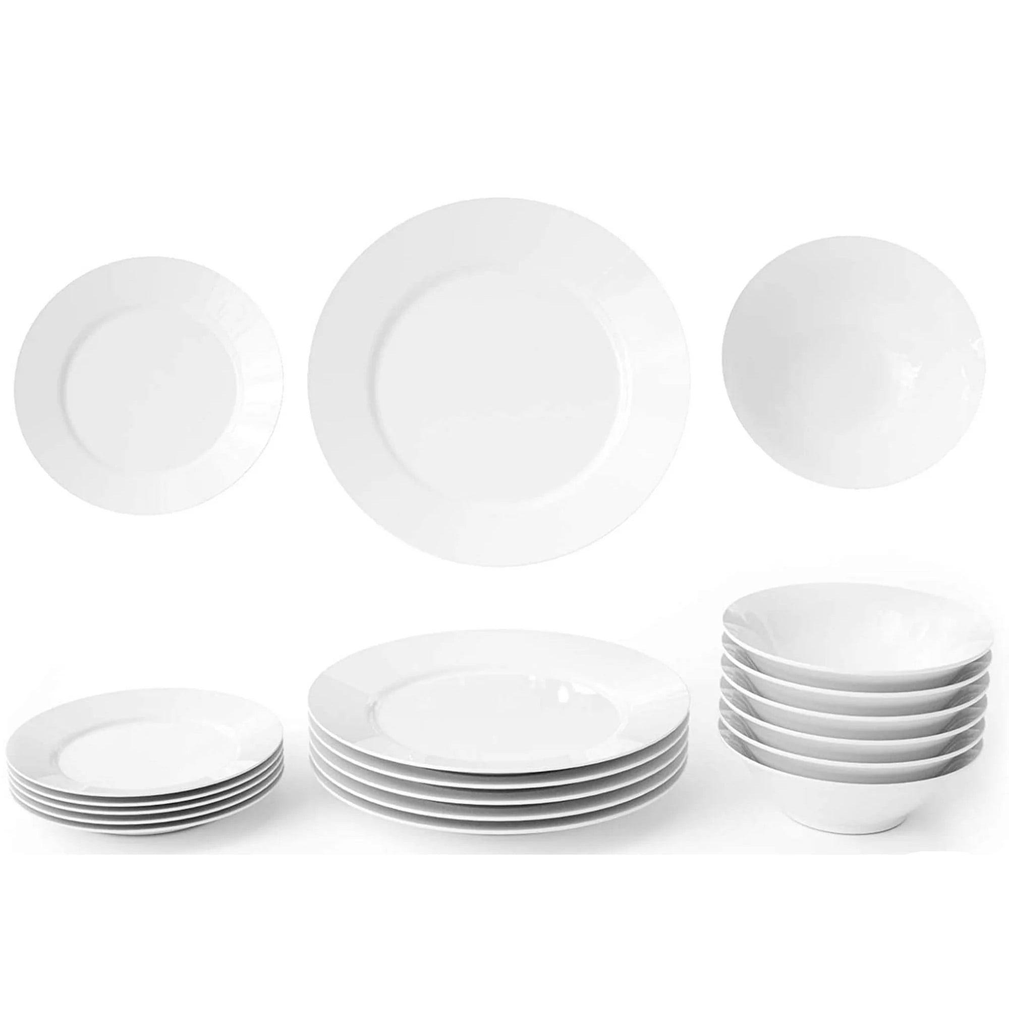 ZENSTYLE 18-Piece Kitchen Dinnerware Set White Porcelain 6PCS Bowls & 12PCS  Dishes 