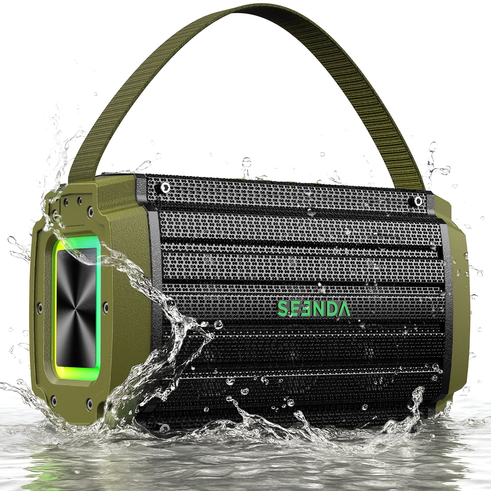 Seenda Bluetooth Speaker, 80W, Subwoofer, RGB Lights, 10H Playtime, IPX6 Waterproof Portable Wireless Speaker with Handle for Outdoors, Camping, Beach