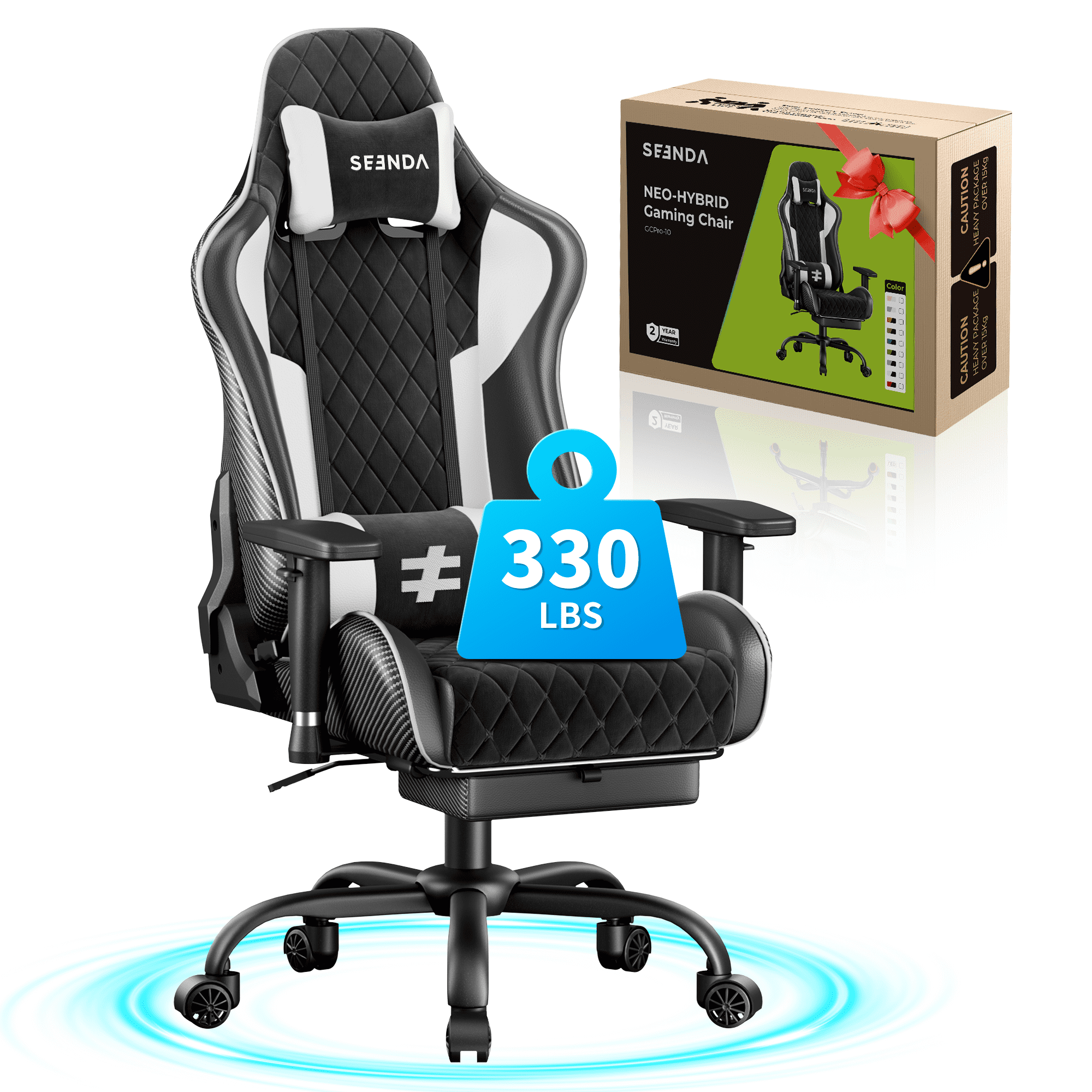 Seenda GCPro-10 Big and Tall Gaming Chair with Footrest, High-Back Ergonomic Office Chair, Heavy Duty Reclining Computer Desk Chair with Adjustable Lumbar Support and Headrest