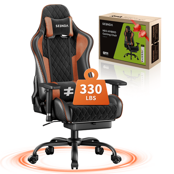 Seenda GCPro-10 Big and Tall Gaming Chair, All-in-One Comfort featuring a Retractable Footrest, High-Back Ergonomic Design, and Fully Adjustable Lumbar & Head Support