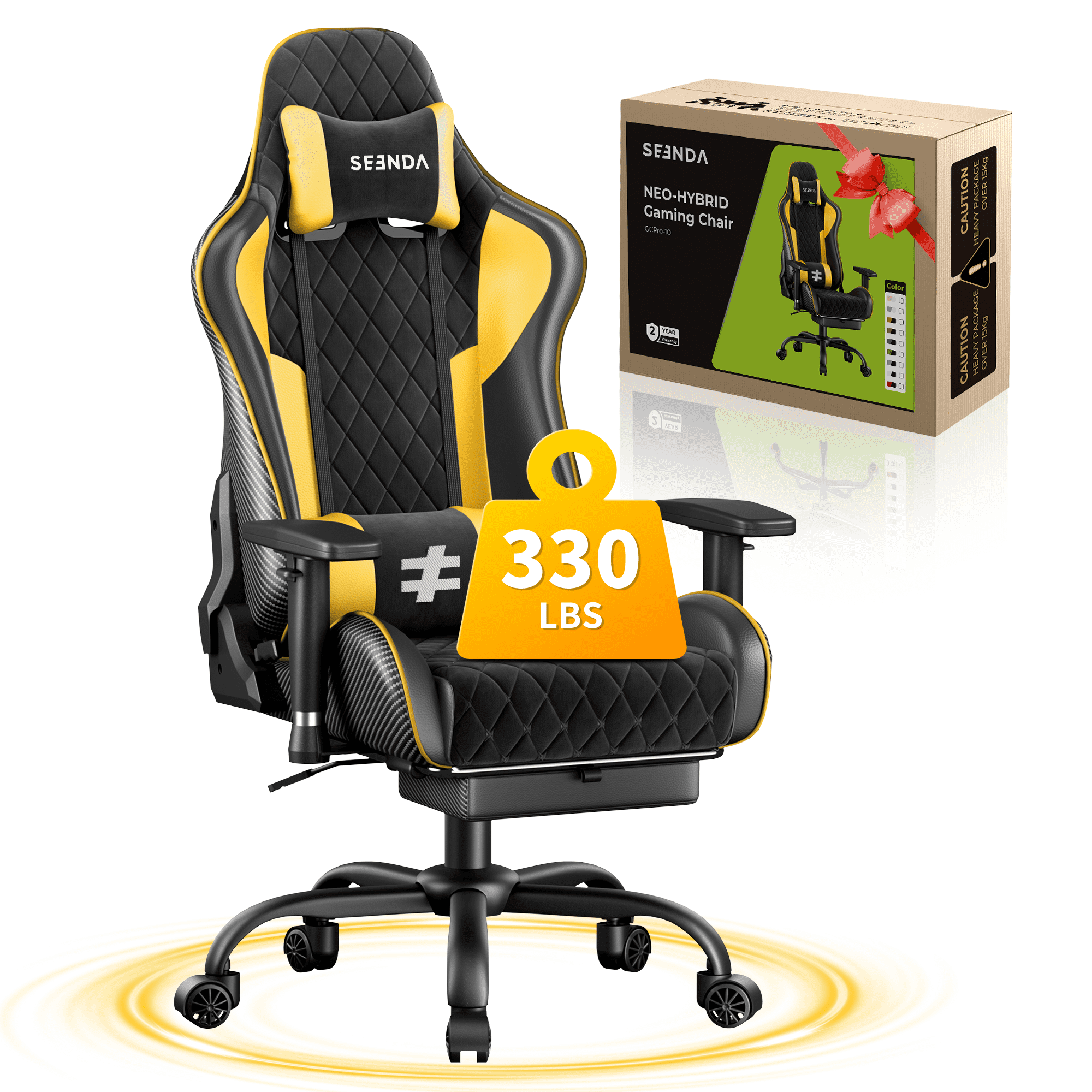 Seenda GCPro-10 Big and Tall Gaming Chair, All-in-One Comfort featuring a Retractable Footrest, High-Back Ergonomic Design, and Fully Adjustable Lumbar & Head Support